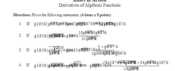 Derivatives of Algebraic Functions Directions: