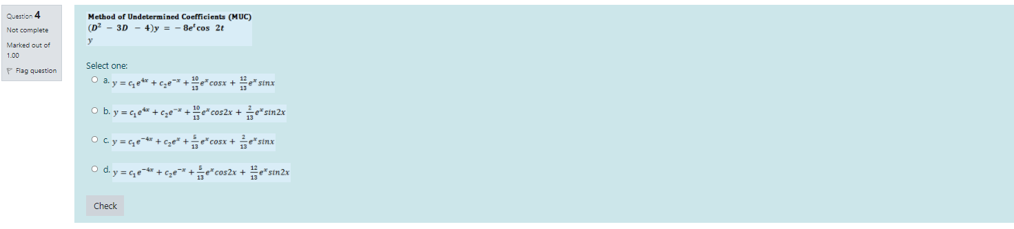 Question 1 Method of Undetermined Coefficients