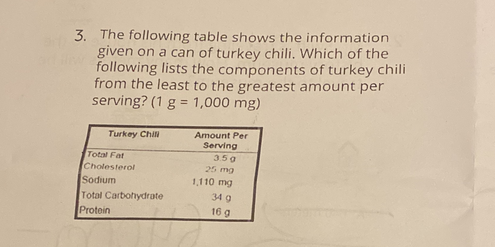 3. The following table shows the information