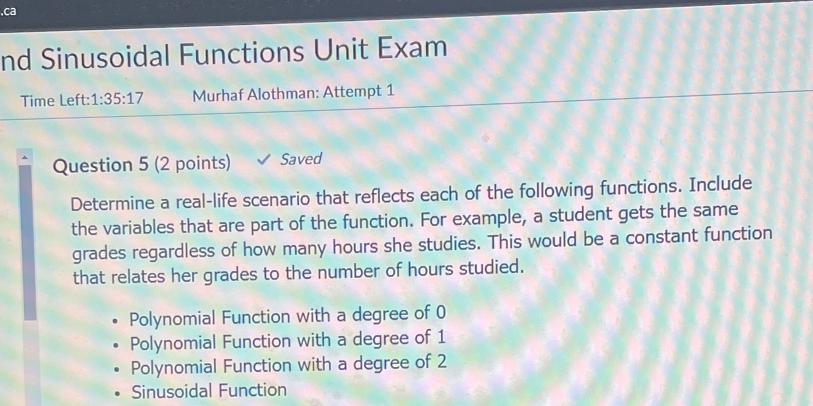 .ca nd Sinusoidal Functions Unit Exam Time