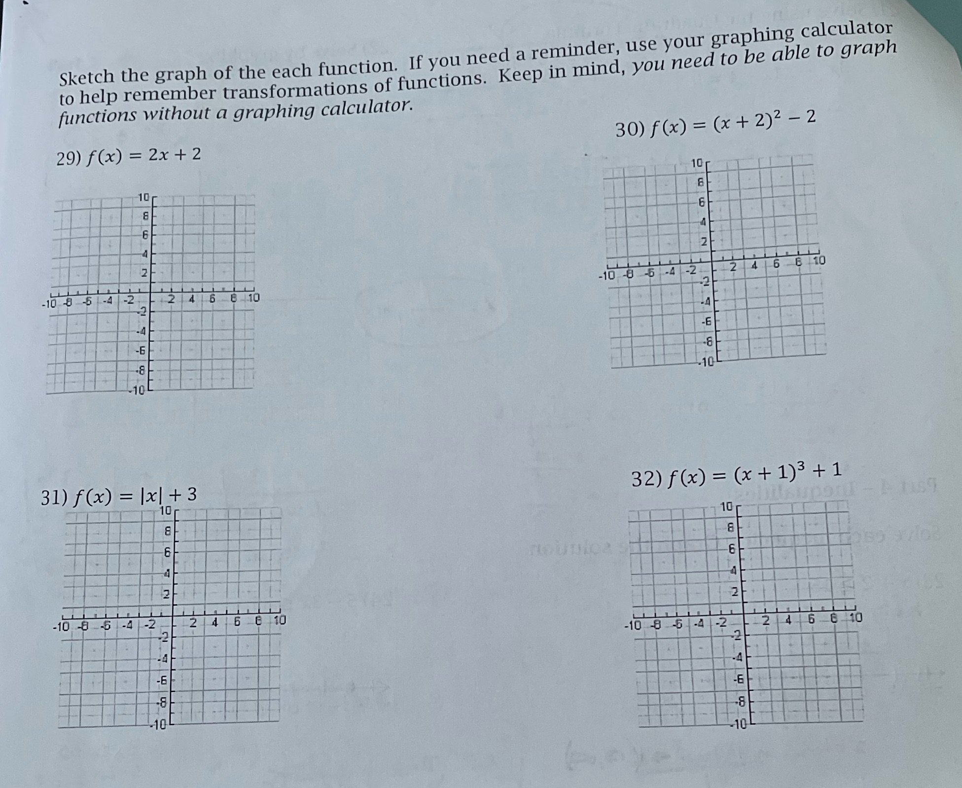 Function and graphs Sketch the graph of the each