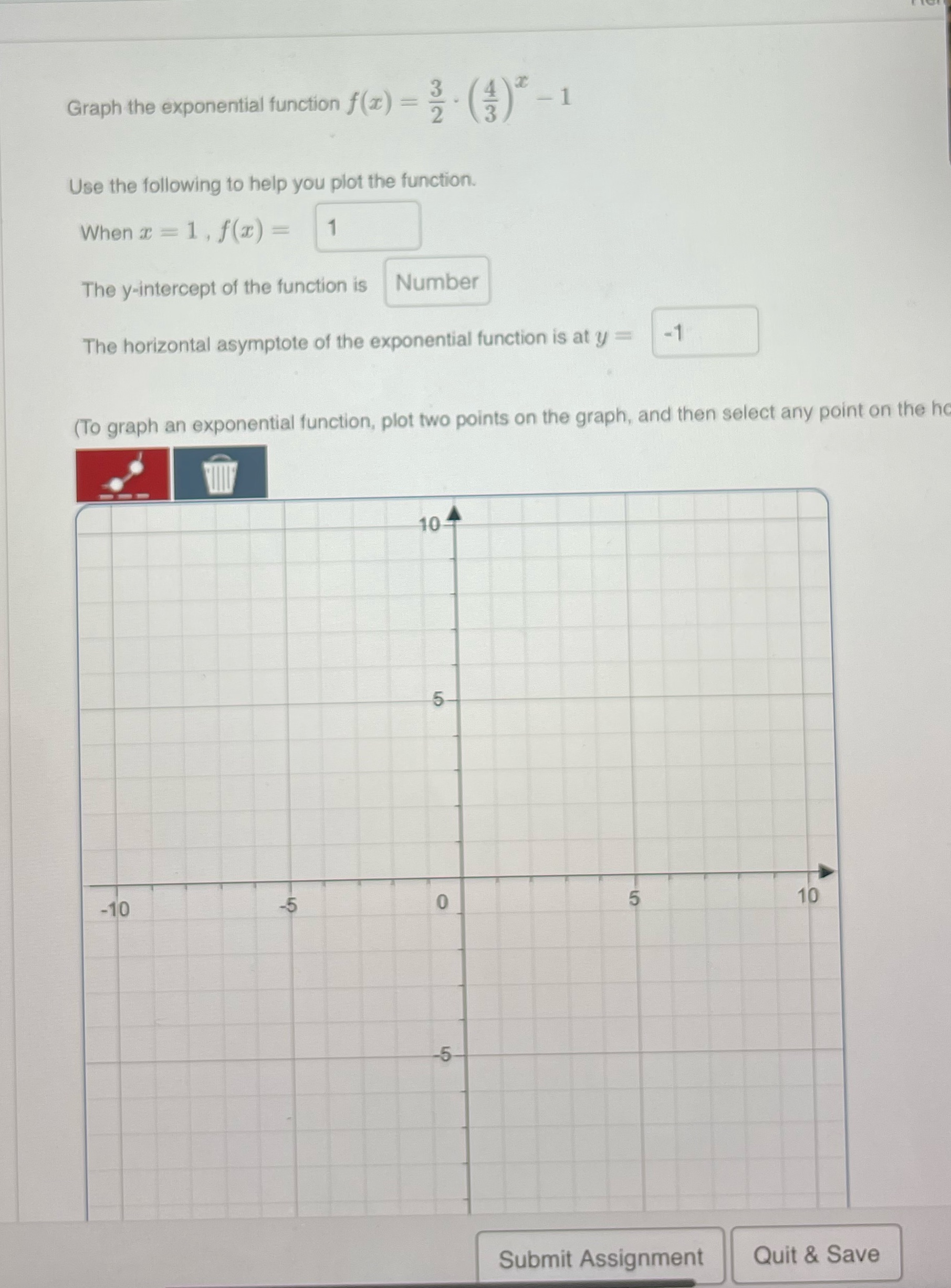 Graph the exponential function f(at) = . ( 4) - 1