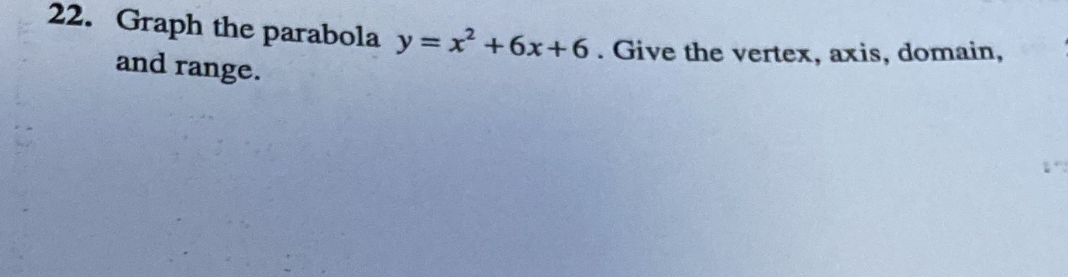 22. Graph the parabola y = x2 +6x+6 . Give the