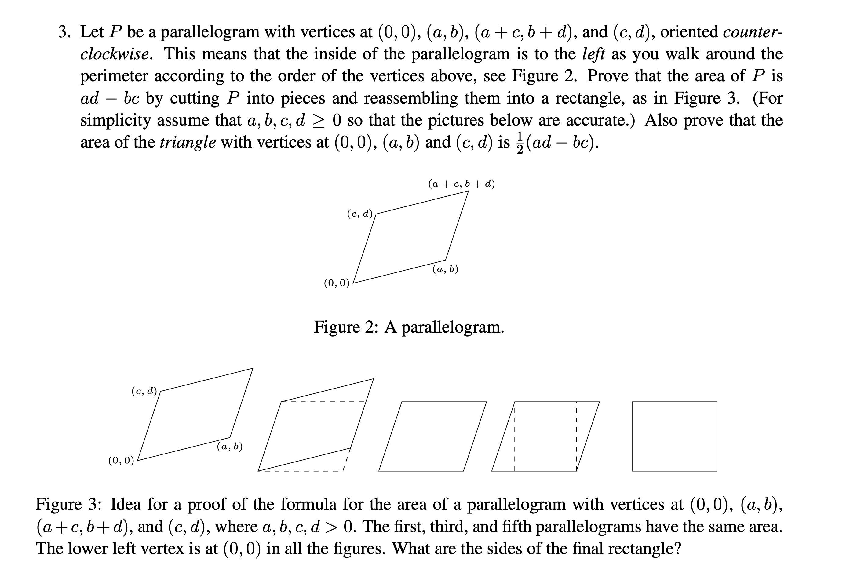 3. Let P be a parallelogram with vertices at