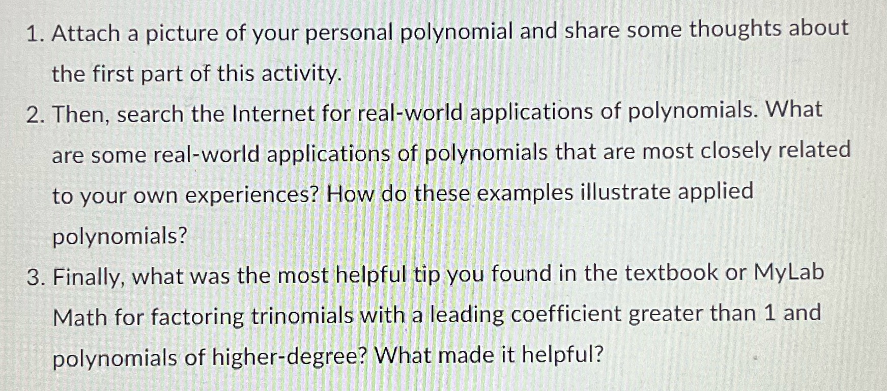 1. Attach a picture of your personal polynomial