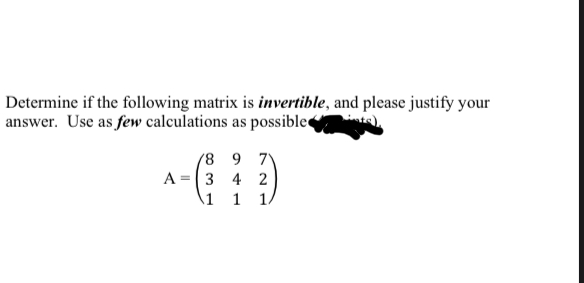 Linear algebra Determine if the following matrix