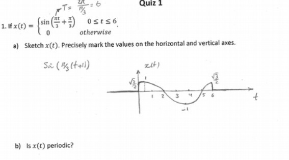 T= = 6 Quiz 1 1. If x(0) = sin 0St56 otherwise a)