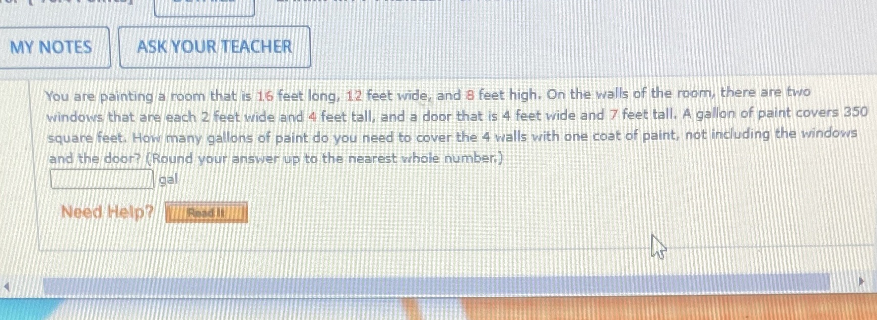 MY NOTES ASK YOUR TEACHER You are painting a room