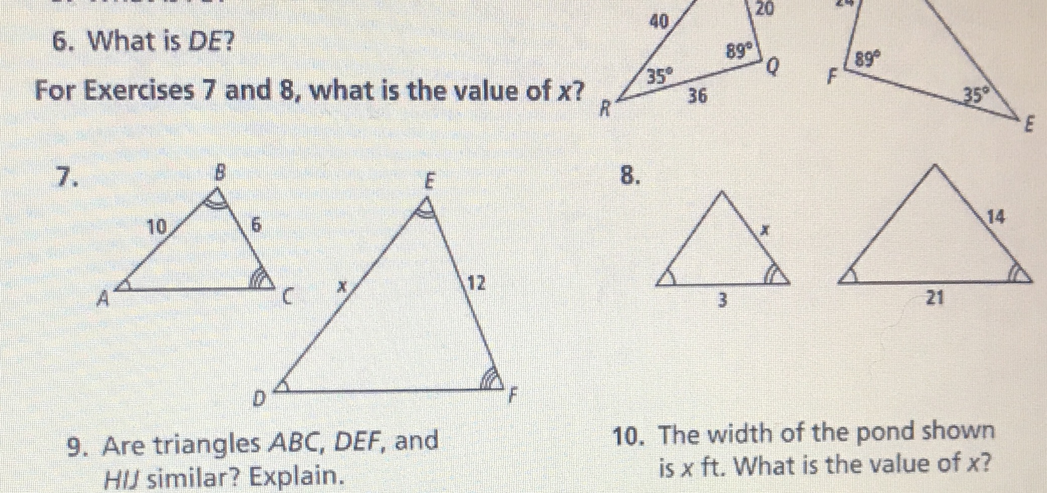 Please help with 7 and 8 6. What is DE? 40 20 89