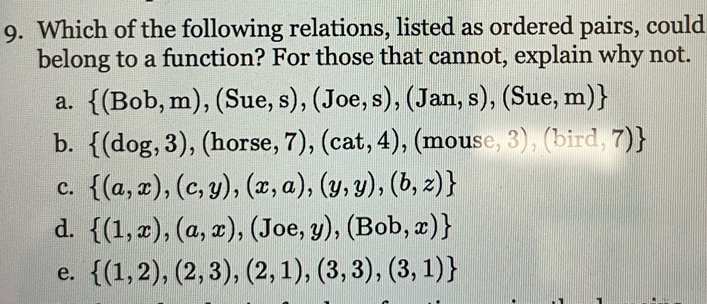 9. Which of the following relations, listed as