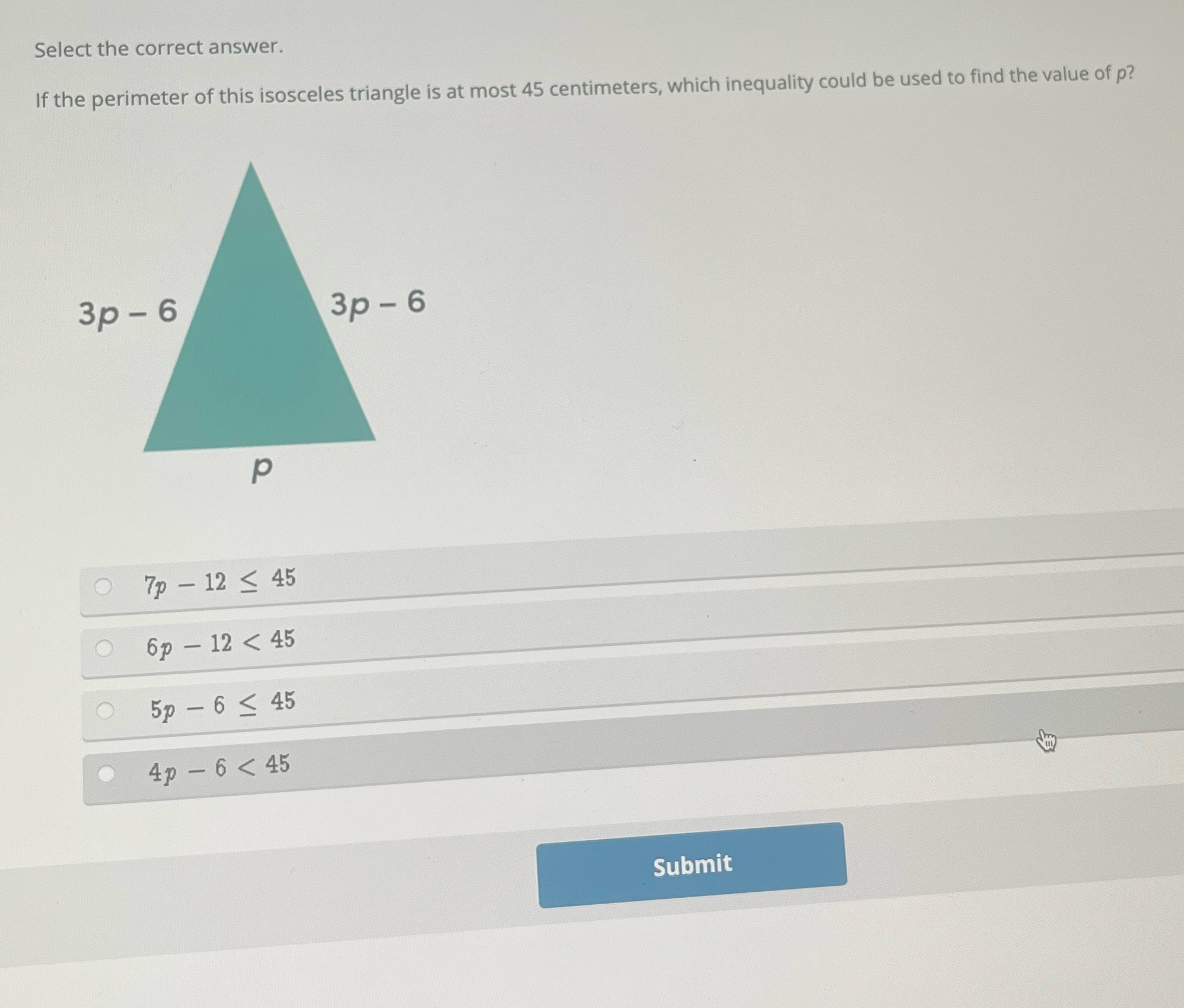 If the perimeter of this isosceles triangle is at