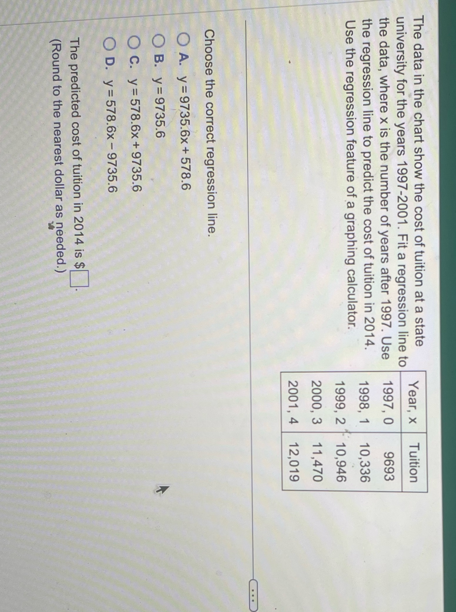 The data in the chart show the cost of tuition at