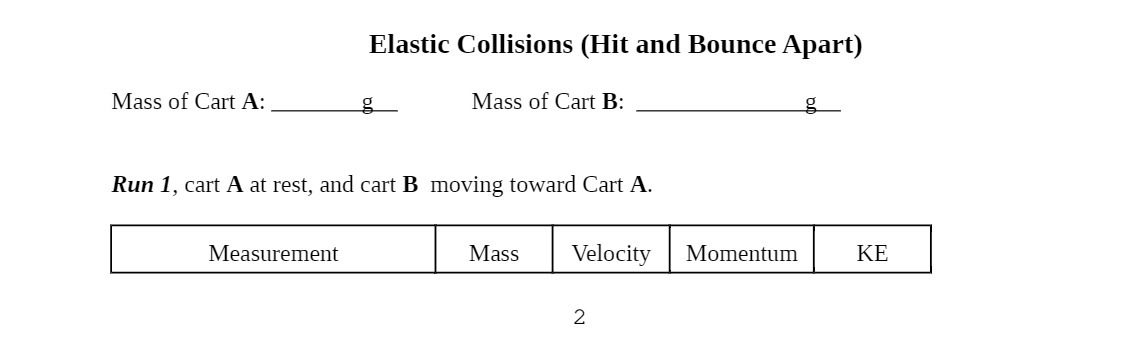 Elastic Collisions (Hit and Bounce Apart) Mass of