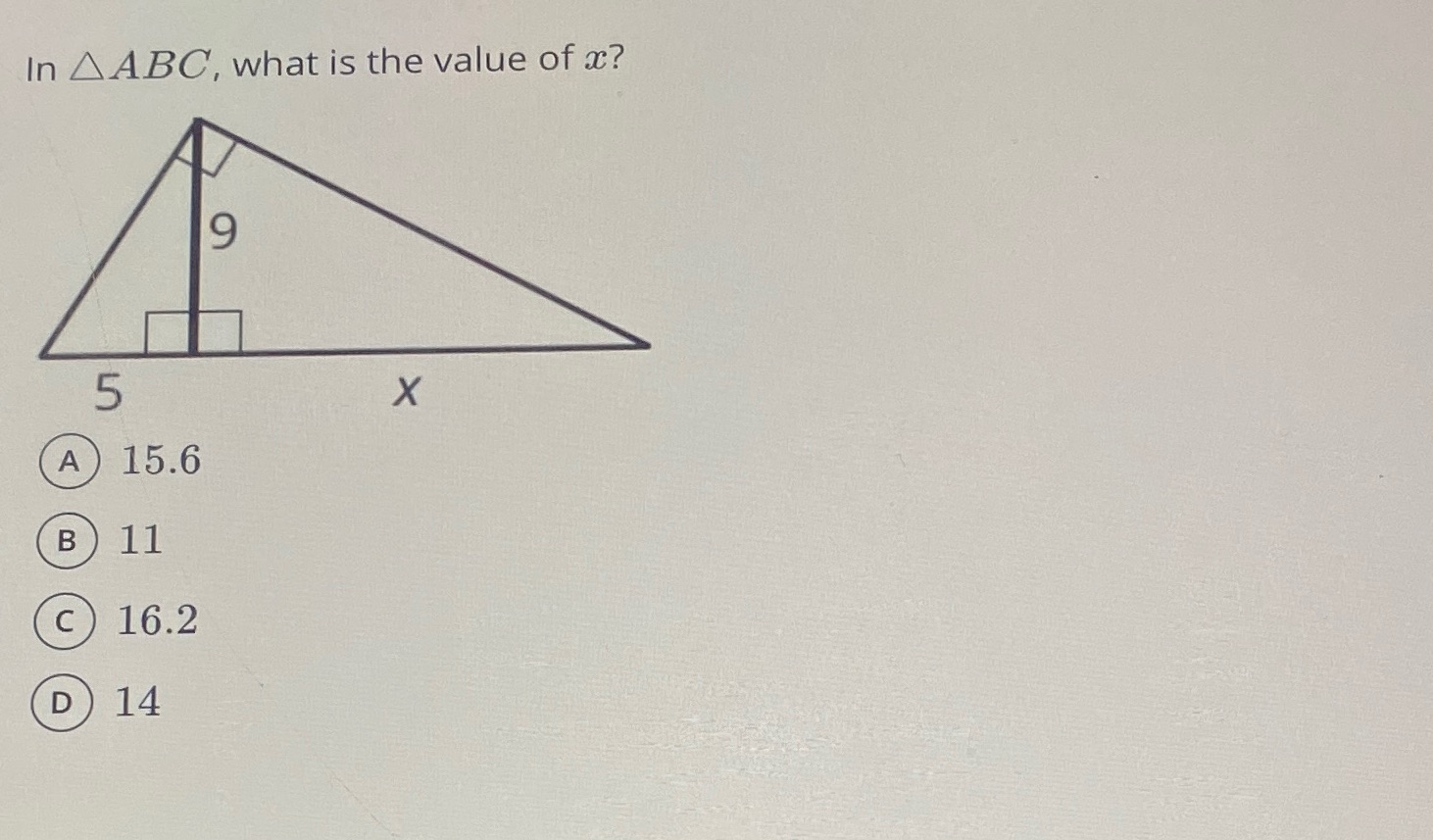 In A ABC, what is the value of ac? 9 5 X A 15.6 B