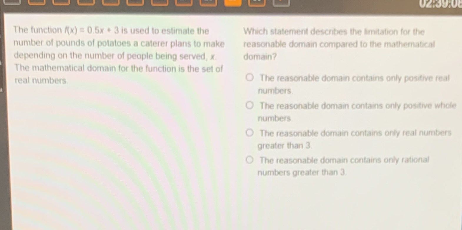 02:39:08 The function ((x) = 0.5x + 3 is used to