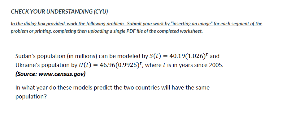 CHECK YOUR UNDERSTANDING (CYU) ln the dialog box
