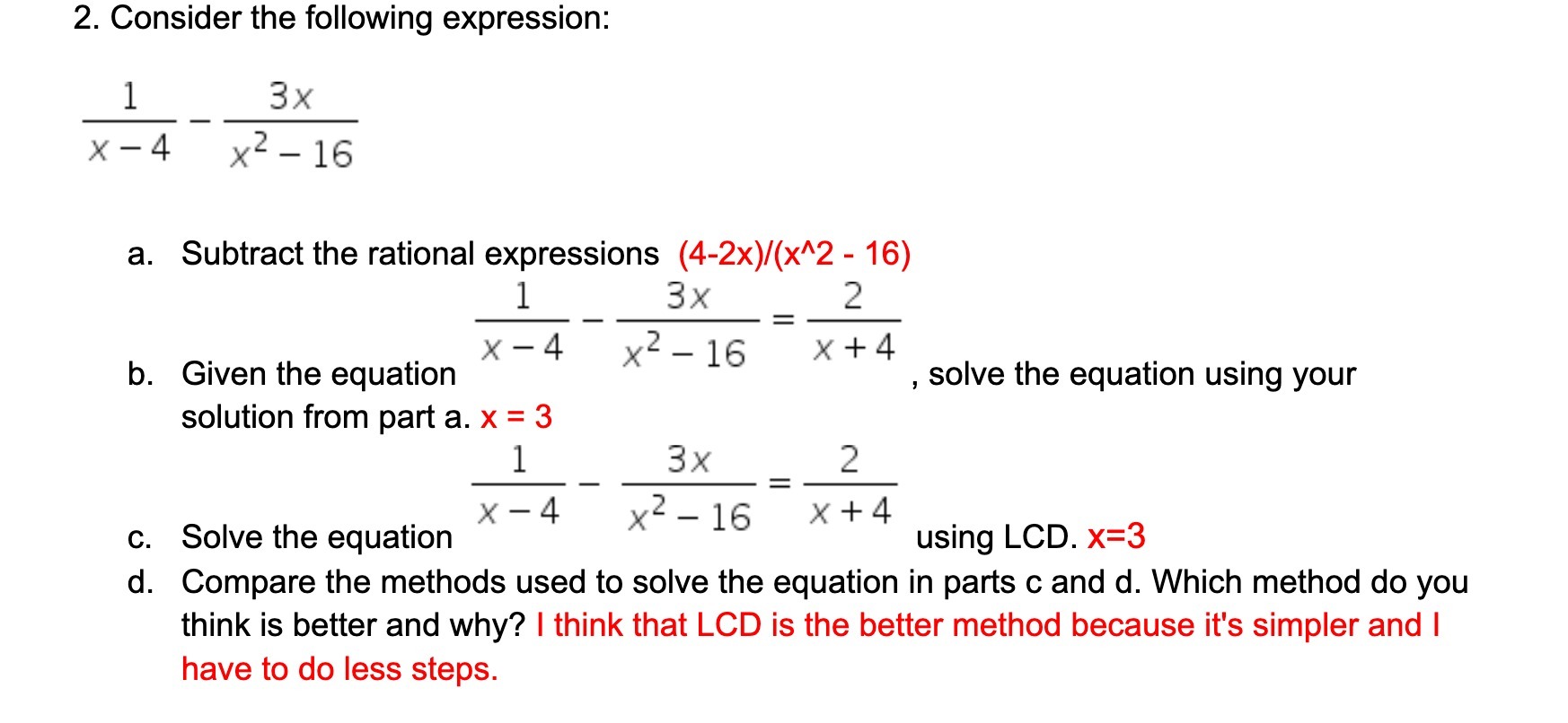 2. Consider the following expression: 1 3x x-4