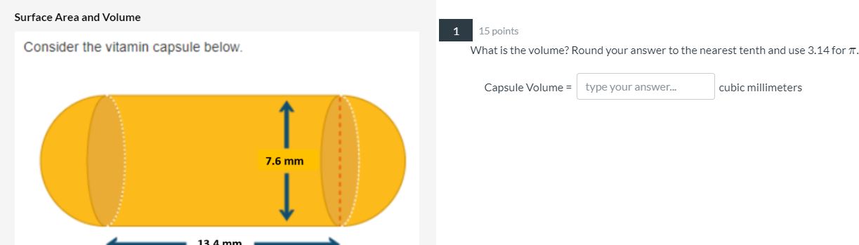 Surface Area and Volume 1 15 points Consider the