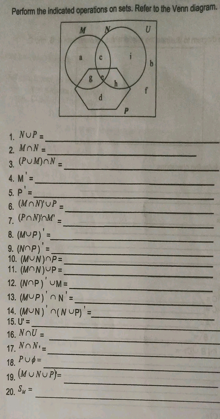 Perform the indicated operations on sets. Refer