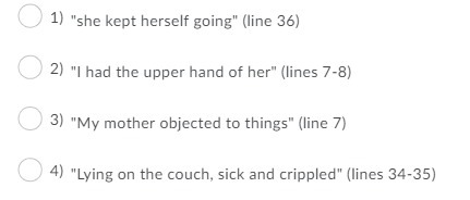 O 1) "she kept herself going" (line 36) O 2) "I