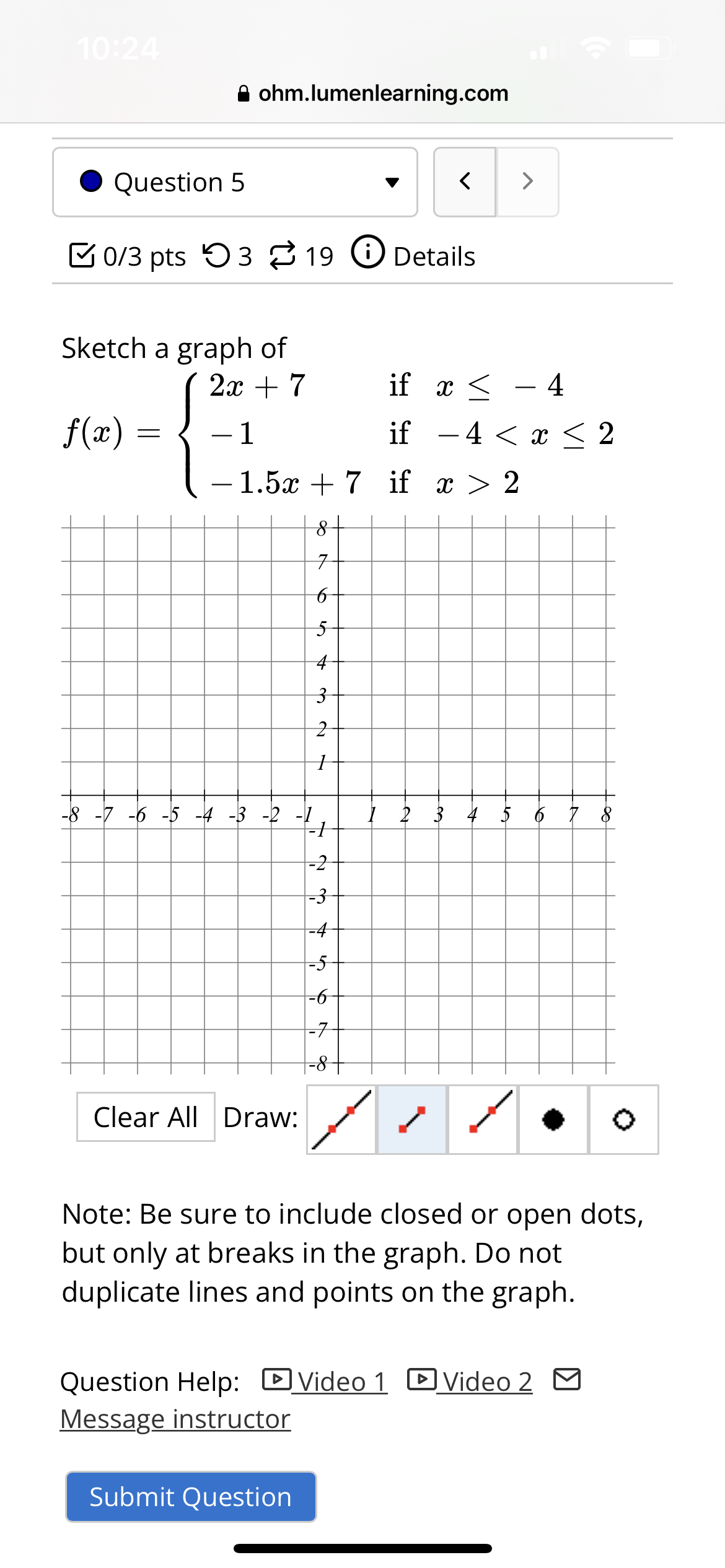10:24 ohm.lumenlearning.com . Question 5 < 0/3