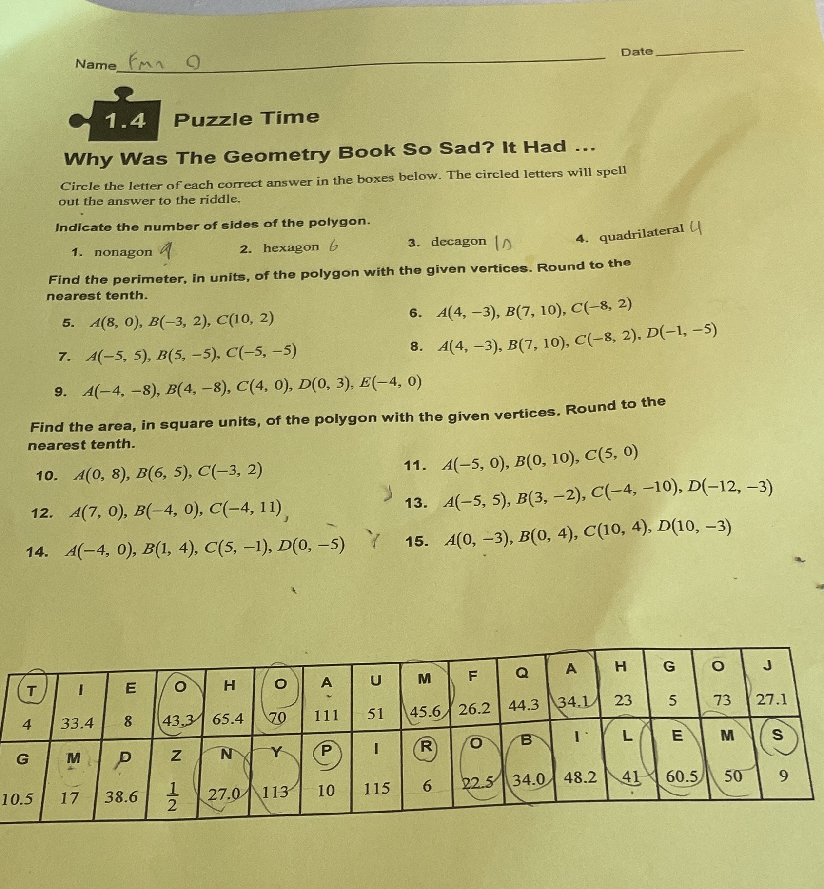 Answers to 5-16 Name _ Date 1.4 Puzzle Time Why