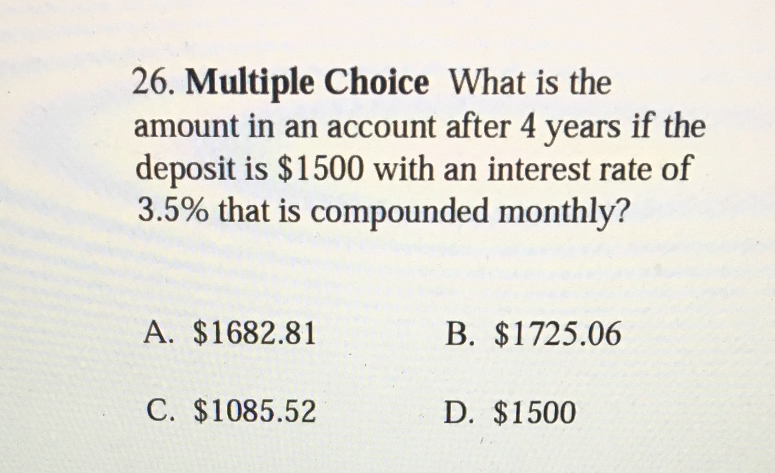 26. Multiple Choice What is the amount in an