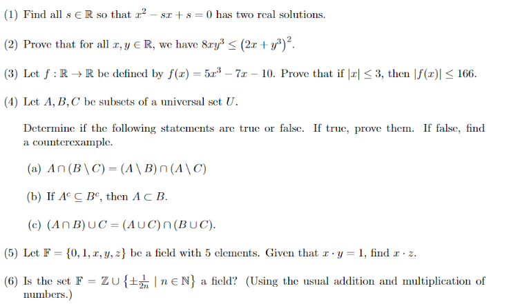 (1) Find all s ( R so that r - sr + 8 = 0 has two