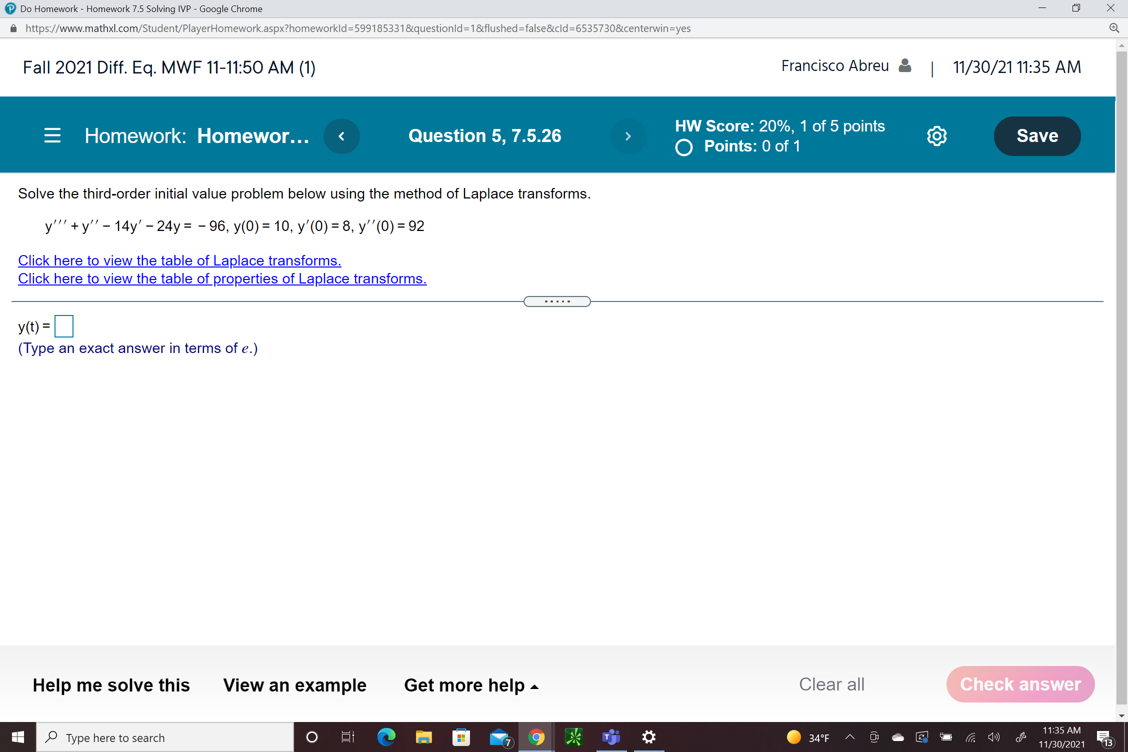 Do Homework - Homework 7.5 Solving IVP - Google