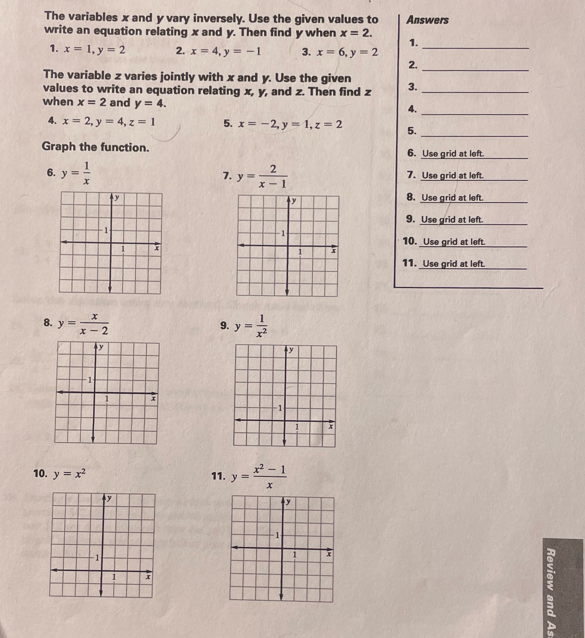 The variables x and y vary inversely. Use the
