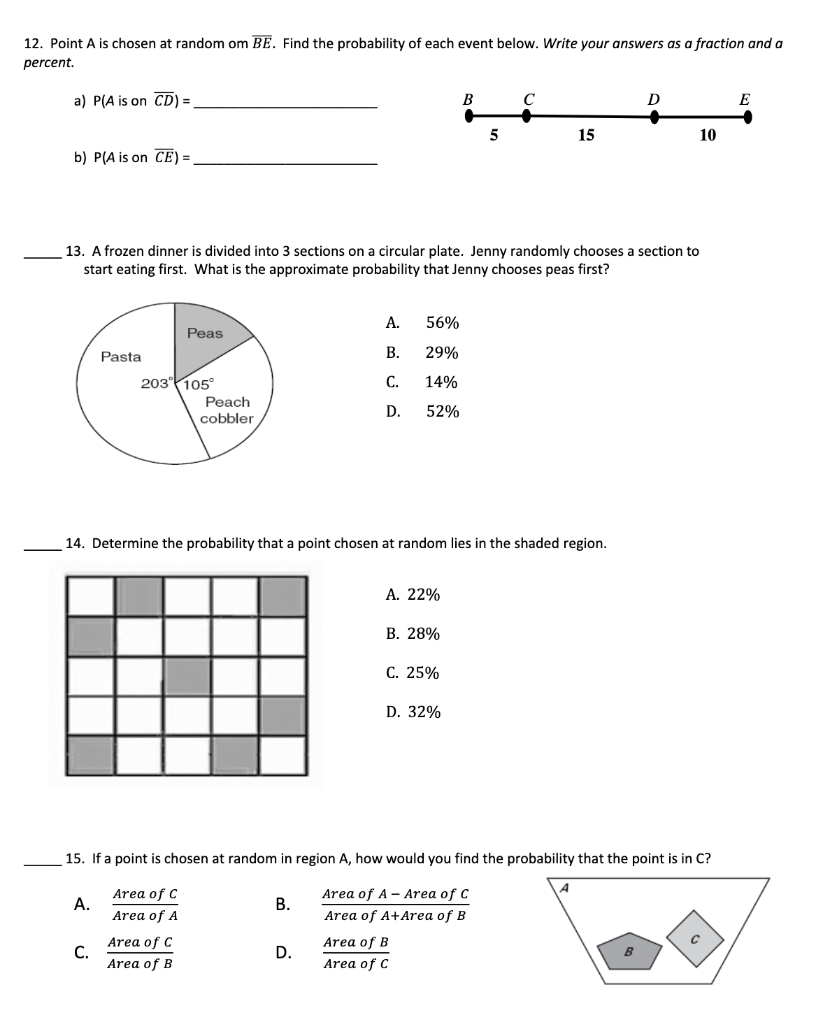 Directions: Write all probabilities as a fraction