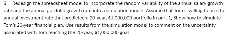 3. Redesign the spreadsheet model to incorporate