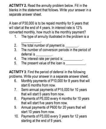 ACTIVITY 1. Calculate the fair market value of a