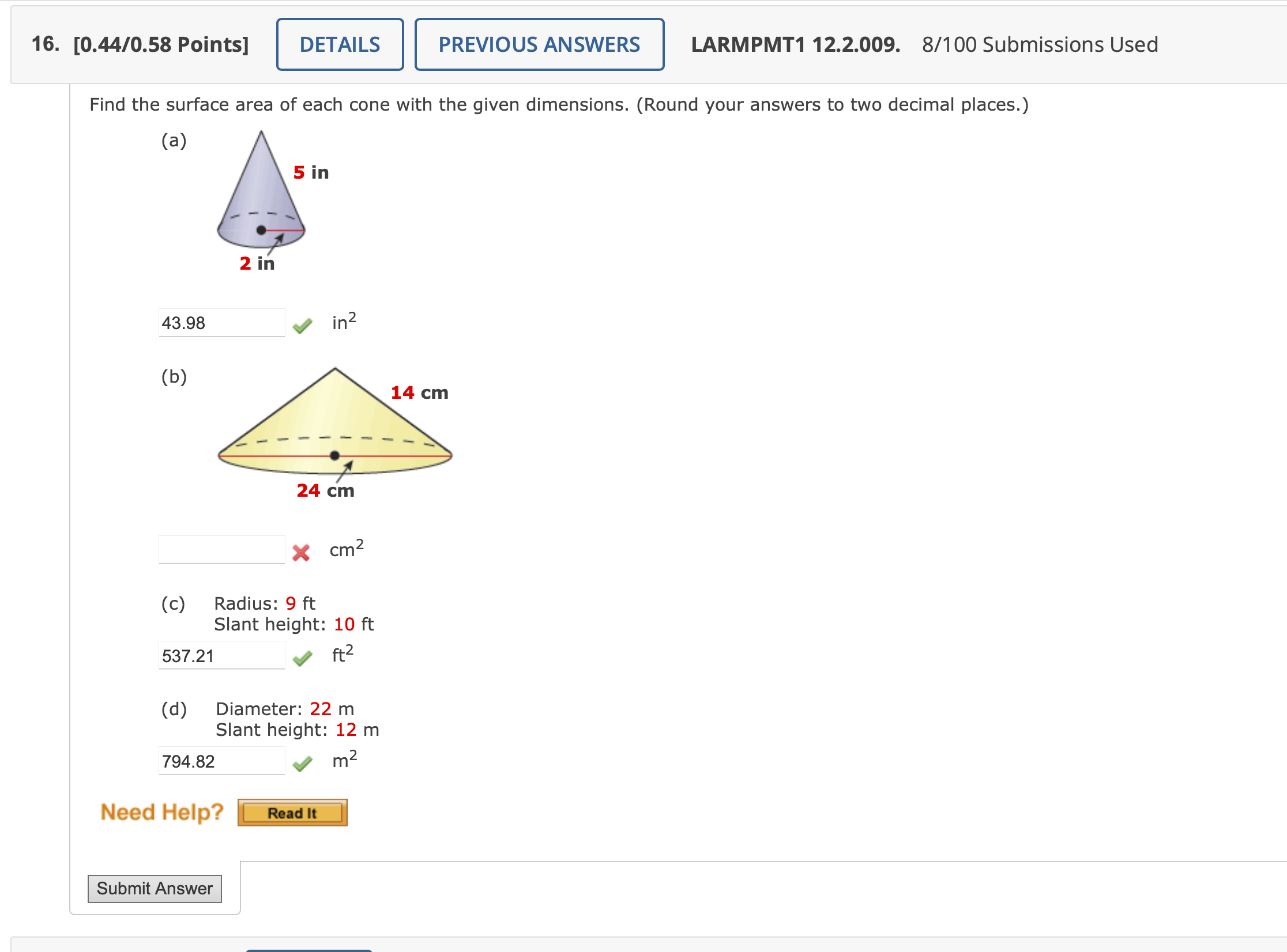 16. [0.44I0.58 Points] DETAILS PREVIOUS ANSWERS