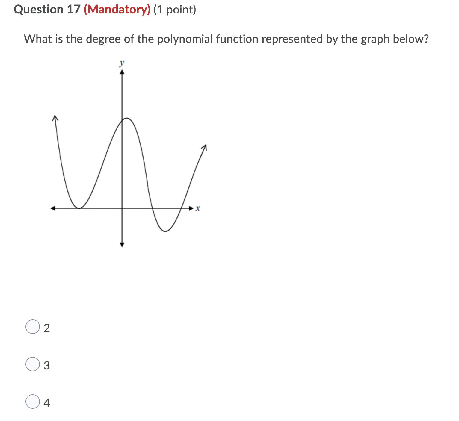 Question 17 (Mandatory) (1 point) What is the