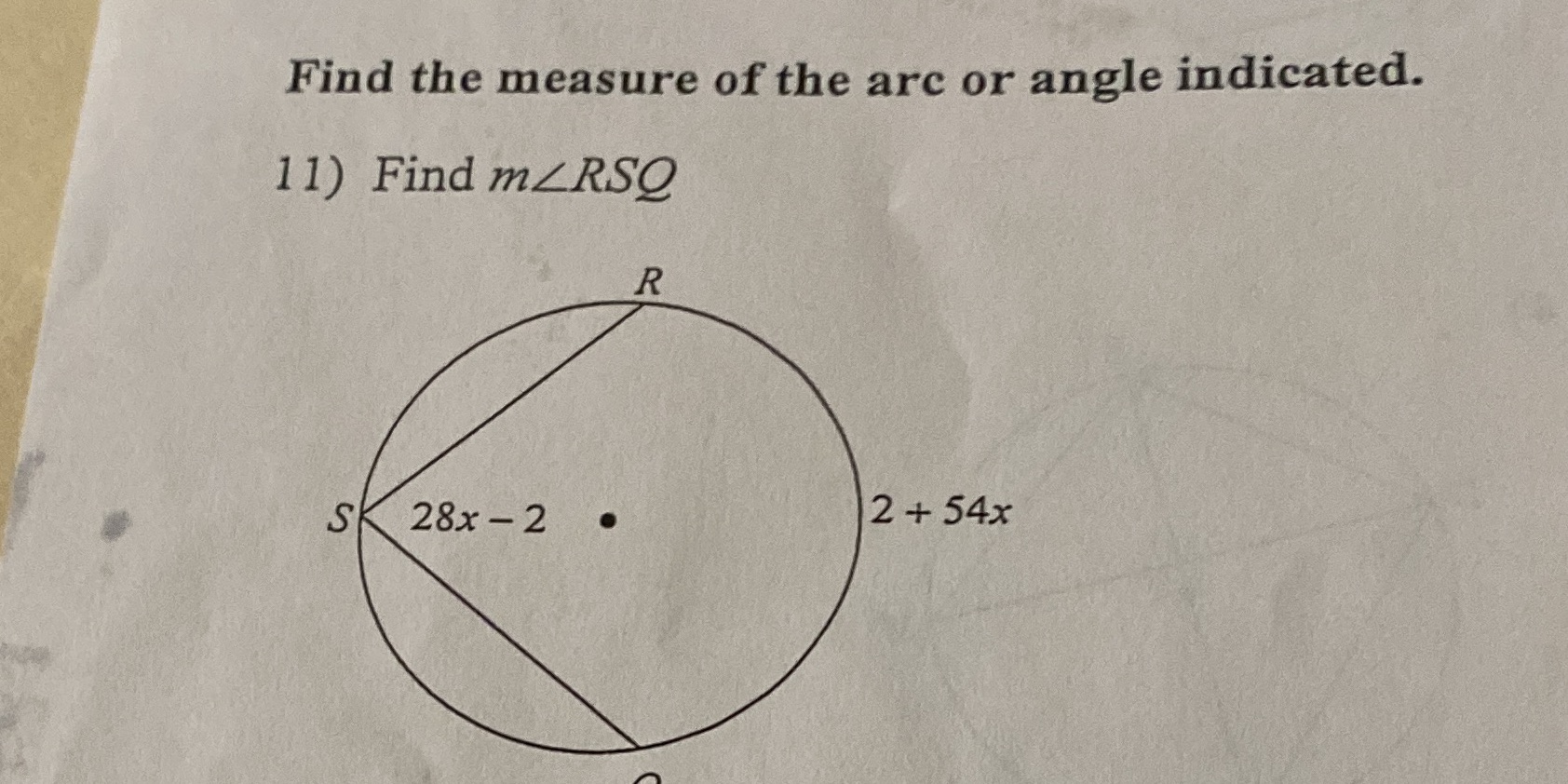 Find the measure of the arc or angle indicated. 1
