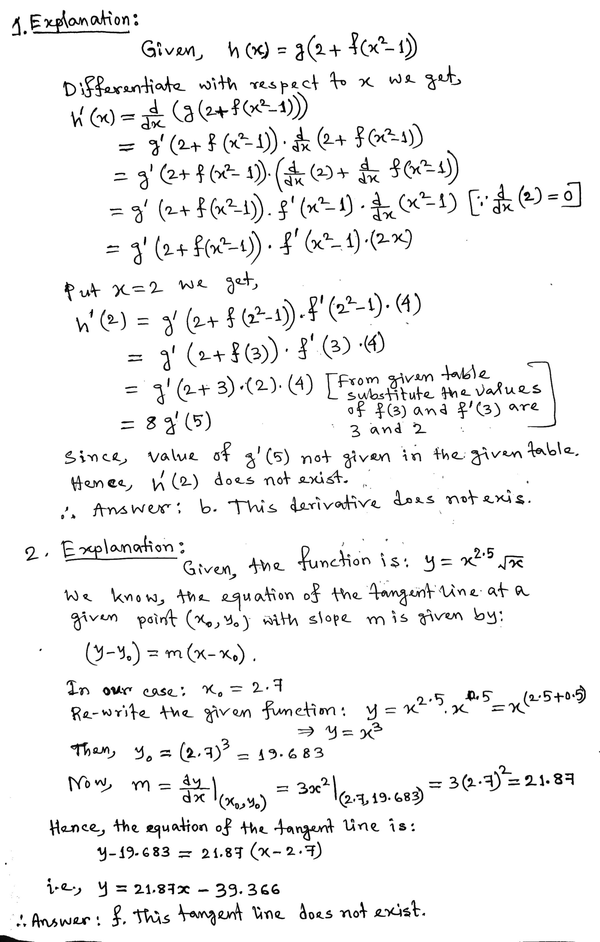 1. Consider the following table x f(x) g(x) f'(x)