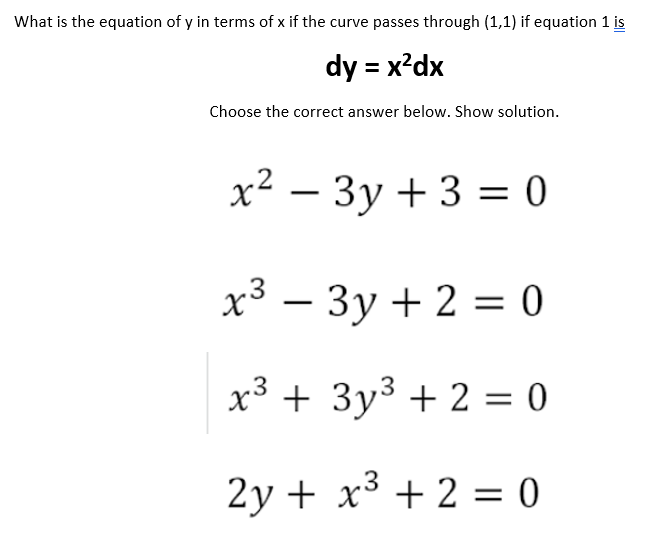 What is the equation of y in terms of x if the