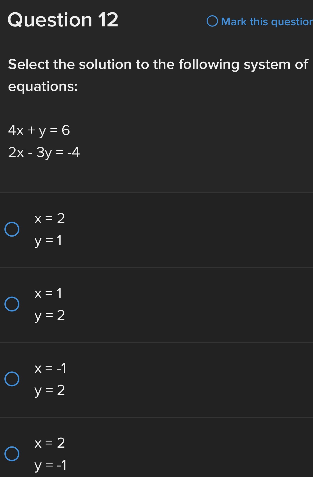 Question 12 O Mark this question Select the