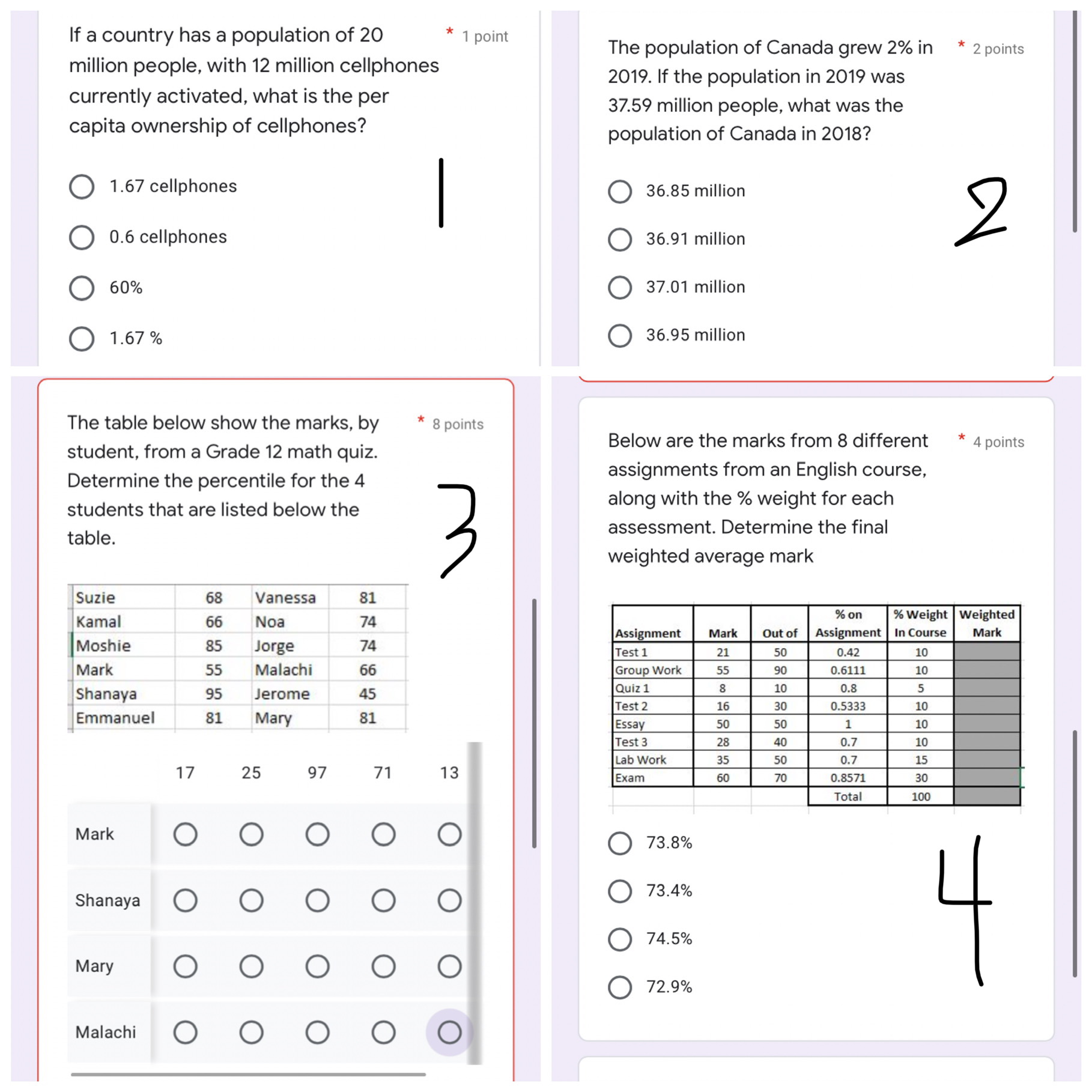 If a country has a population of 20 * 1 point The