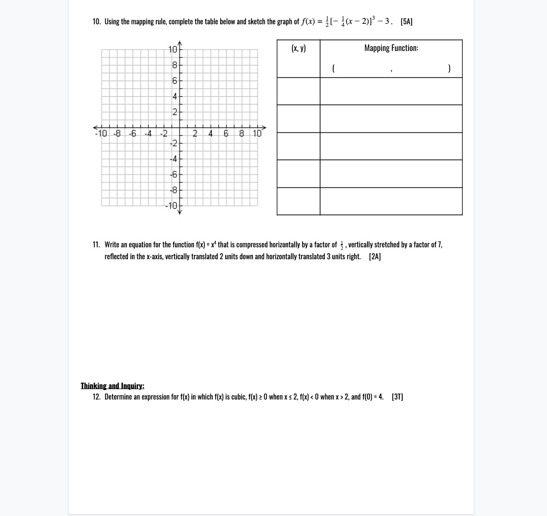 polynomial functions 10. Using the mapping rule,