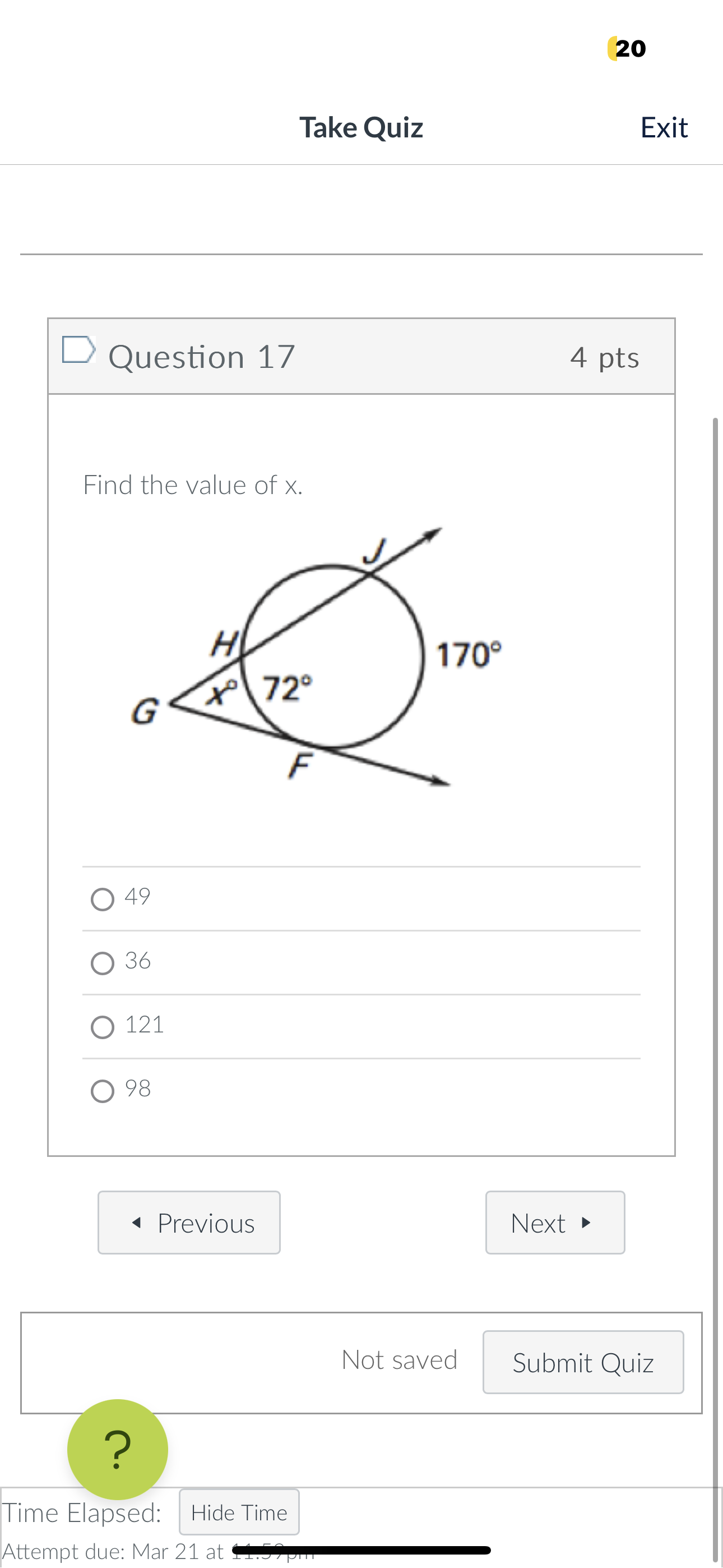 20 Take Quiz Exit D Question 17 4 pts Find the