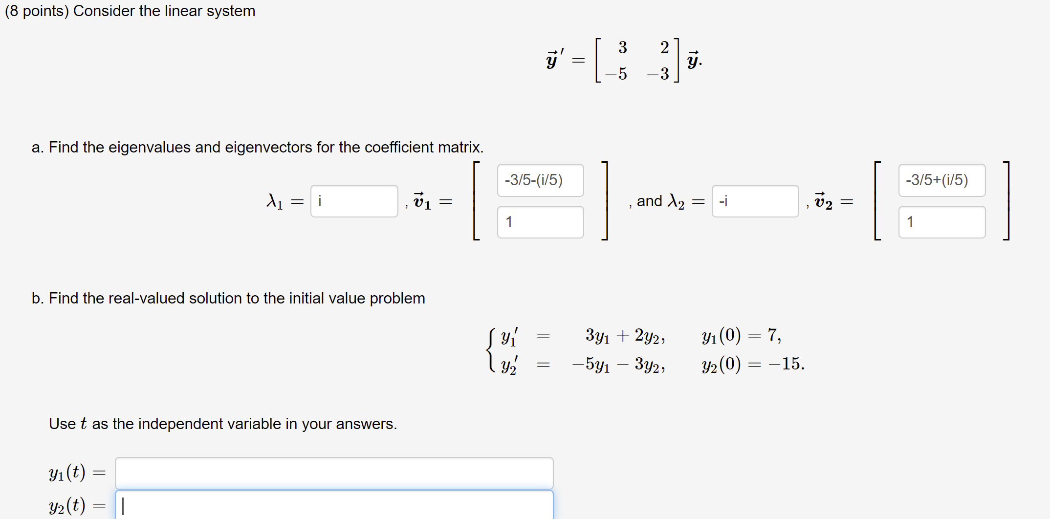(8 points) Consider the linear system Co y = CO N