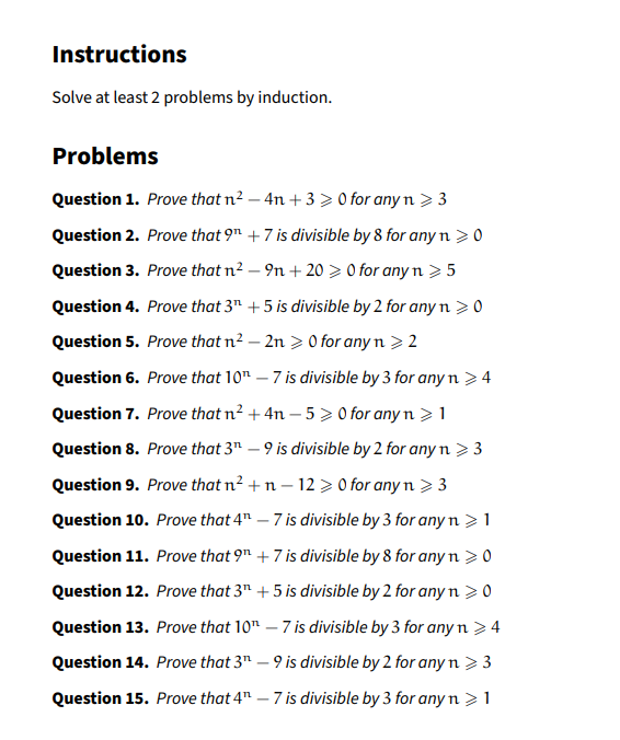 Instructions Solve at least 2 problems by