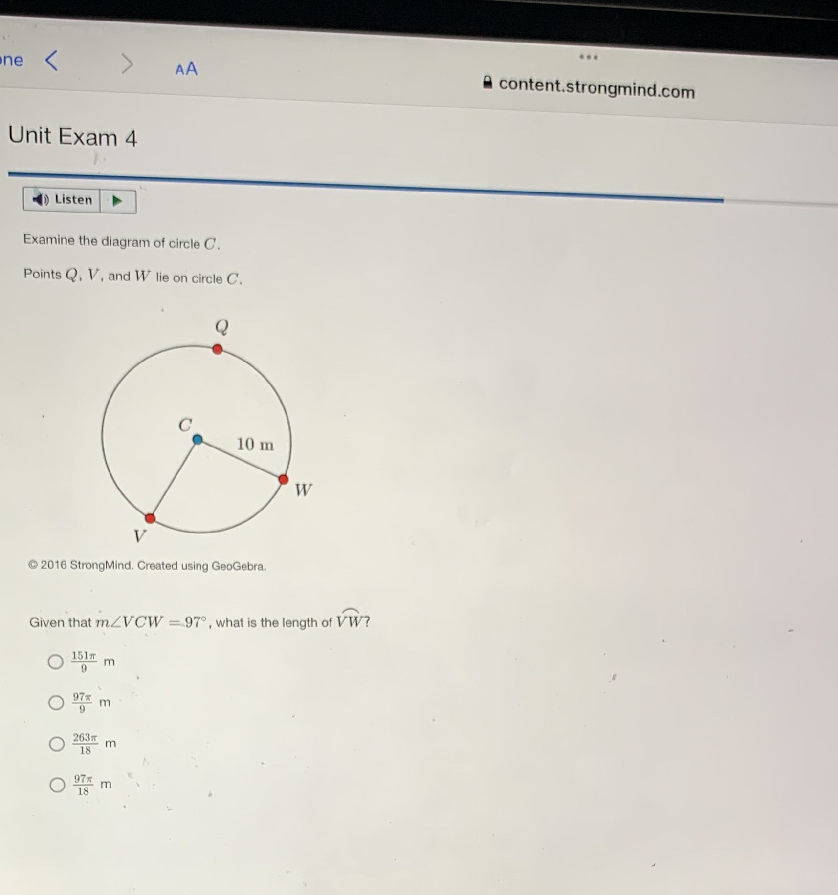 ne < . .. AA a content.strongmind.com Unit Exam 4