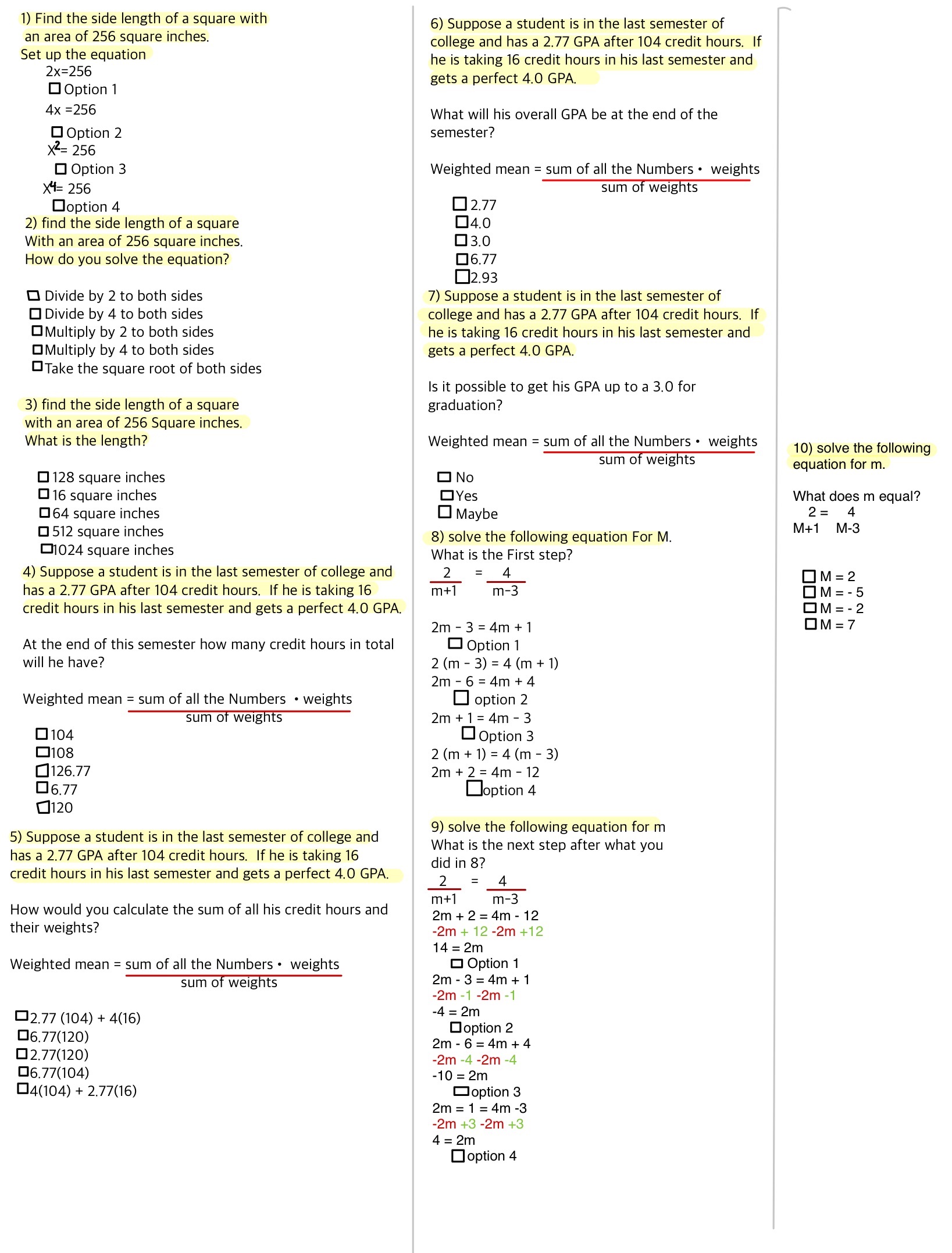 The little box is the answers 1) Find the side