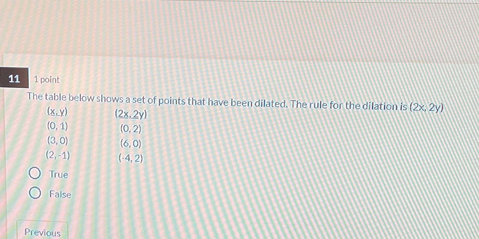 11 1 point The table below shows a set of points