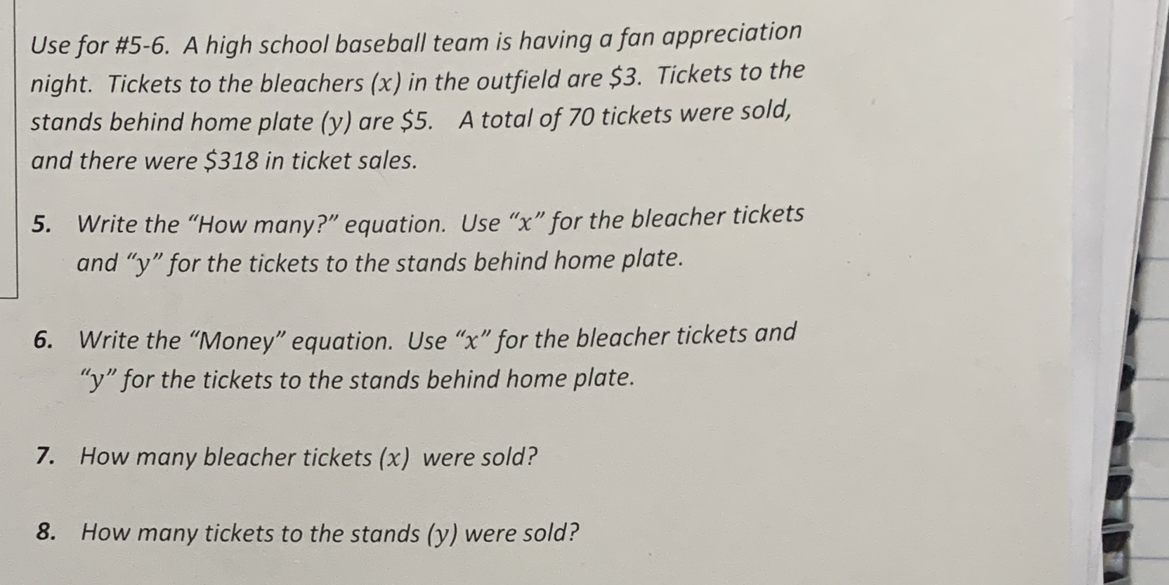 Use for #5-6. A high school baseball team is