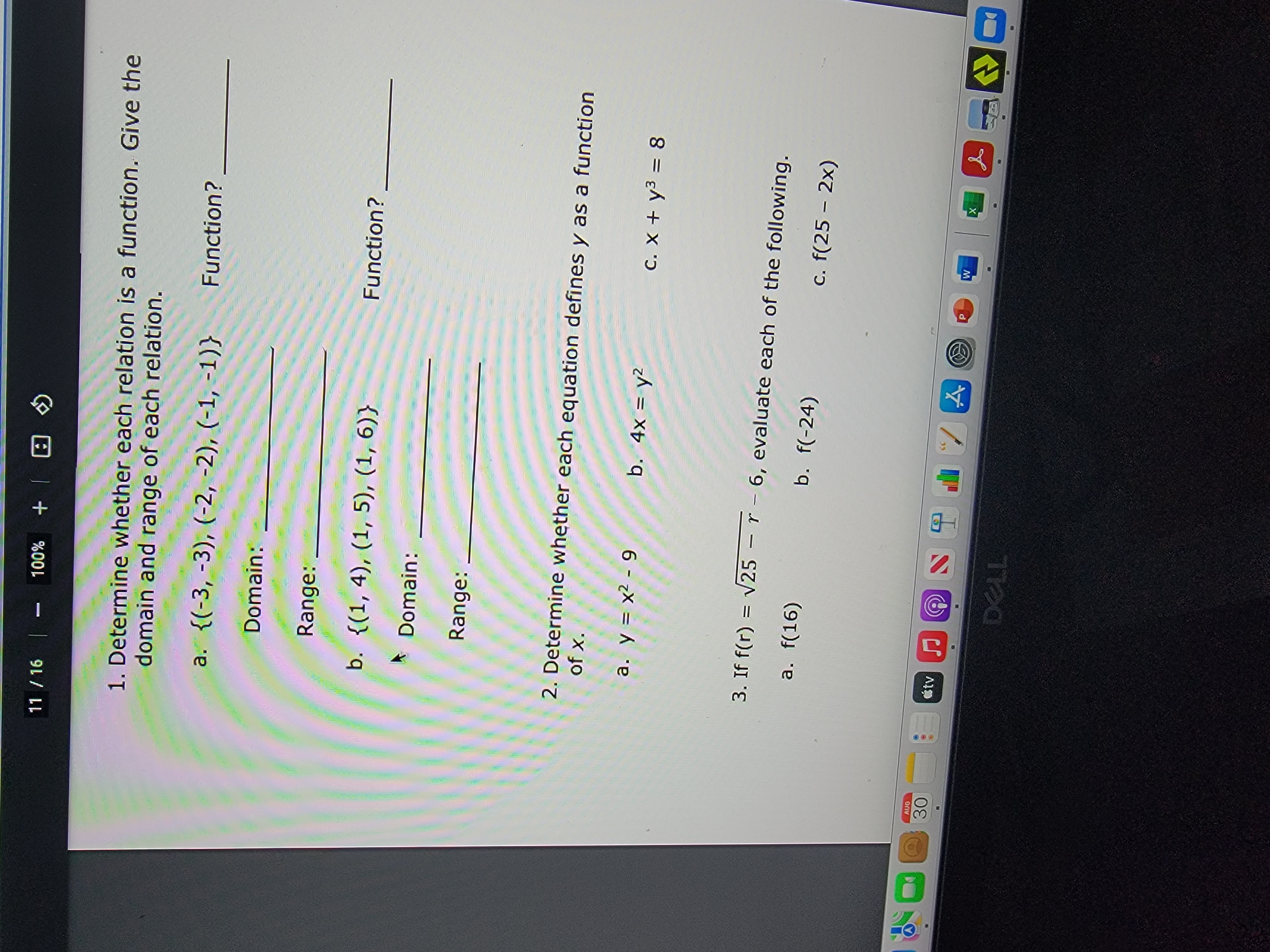 11 / 16 100% + 1. Determine whether each relation