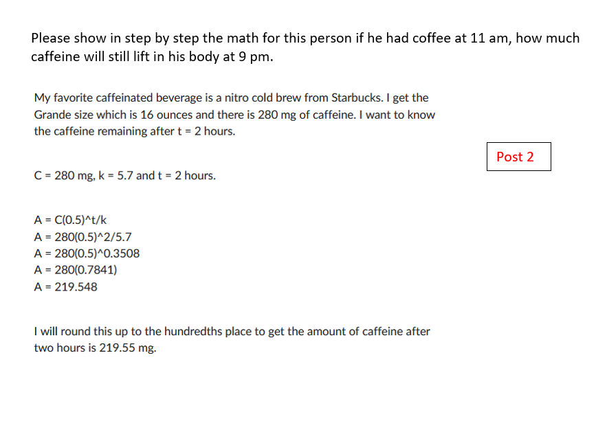 Please show in step by step the math for this